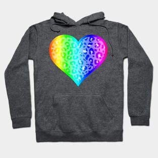 Bright Rainbow Leopard Print Heart Hoodie